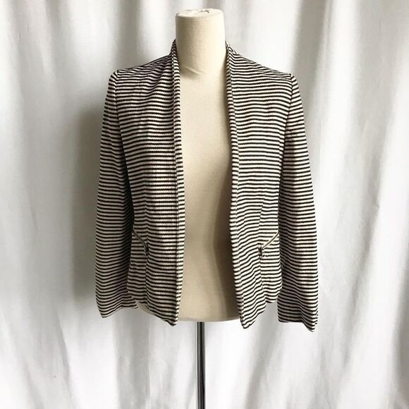 Ann Taylor textured stripe lined open blazer 2P - Picture 1 of 8